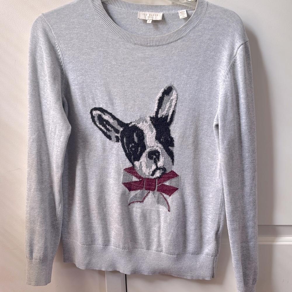 Ted Baker Sweater Frenchie Bull Dog Gray